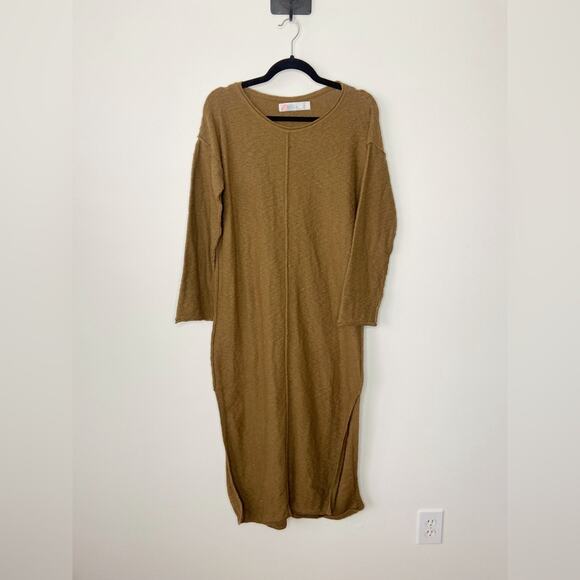 Free People Beach Oversized Slub Knit Brown Side Slit Maxi Dress Size XS - Picture 1 of 5